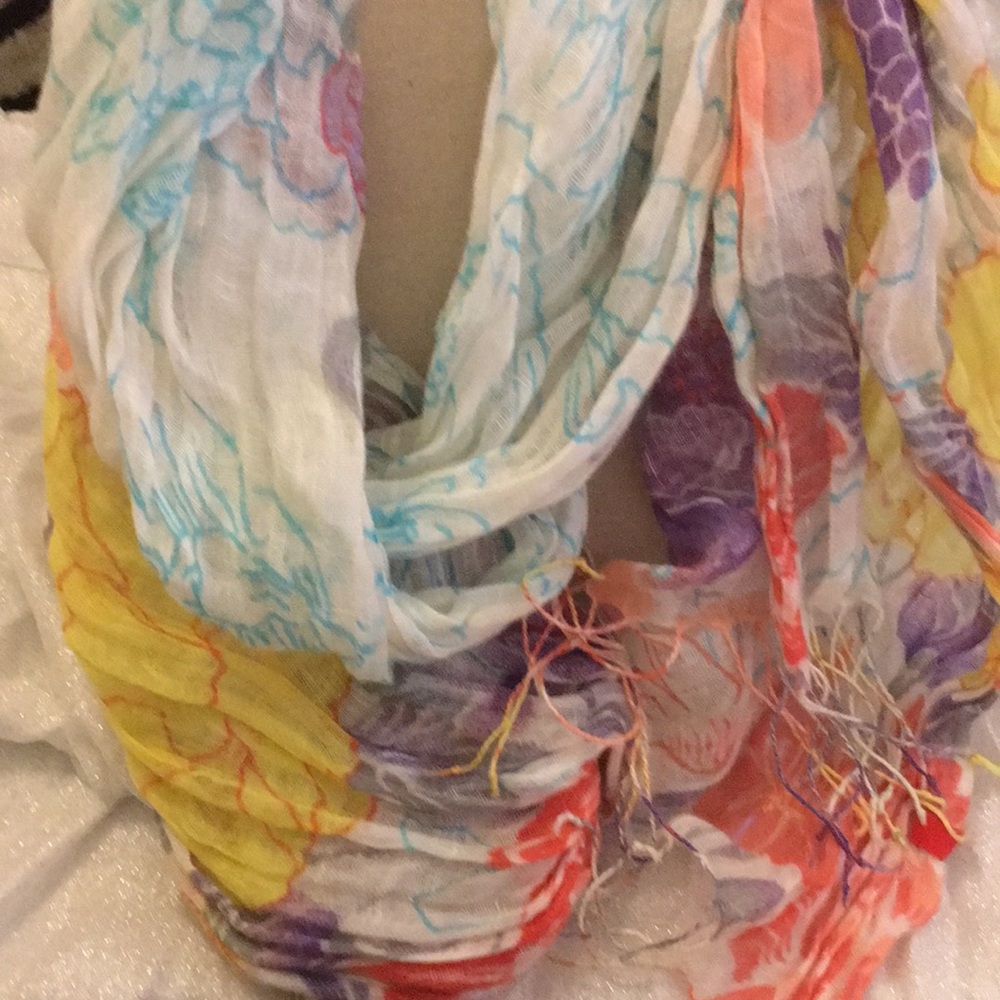 Multi color floral and white scarf